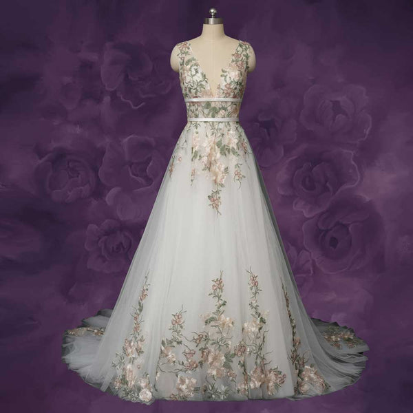 Floral Lace Wedding Dress with Open Back | HELOISE