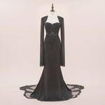 Black Gothic Halloween Lace Wedding Dress with Chiffon sleeves | ISODIE