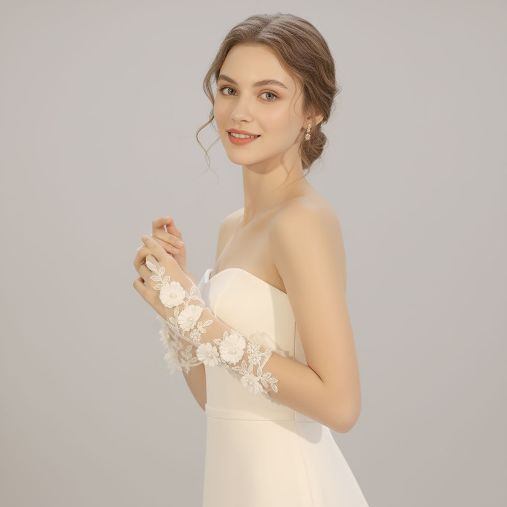 Fingerless 3D Floral Lace Gloves AC1025