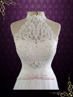 Halter Lace Wedding Dress with Illusion Skirt CLARA