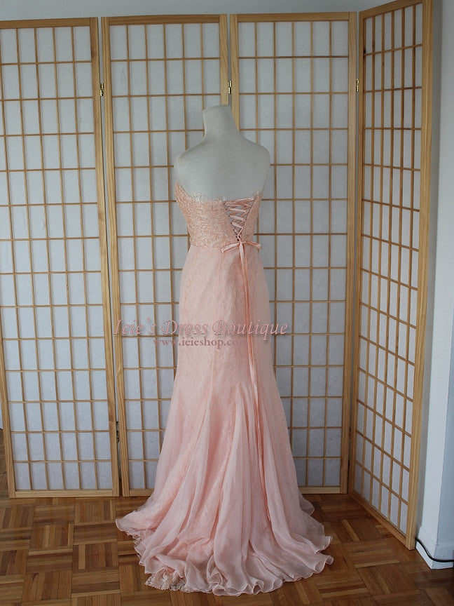 Blush Pink Strapless Formal Prom Evening Dress