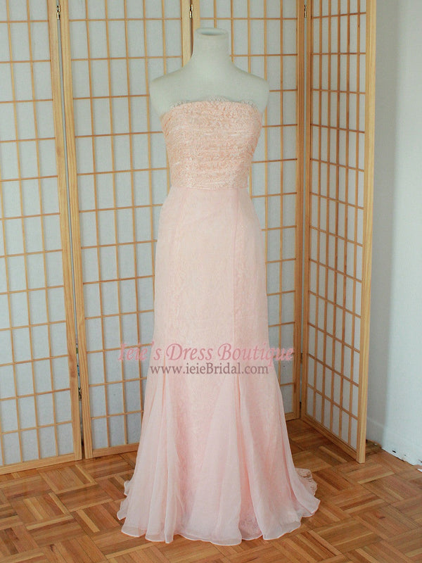 Blush Pink Strapless Formal Prom Evening Dress