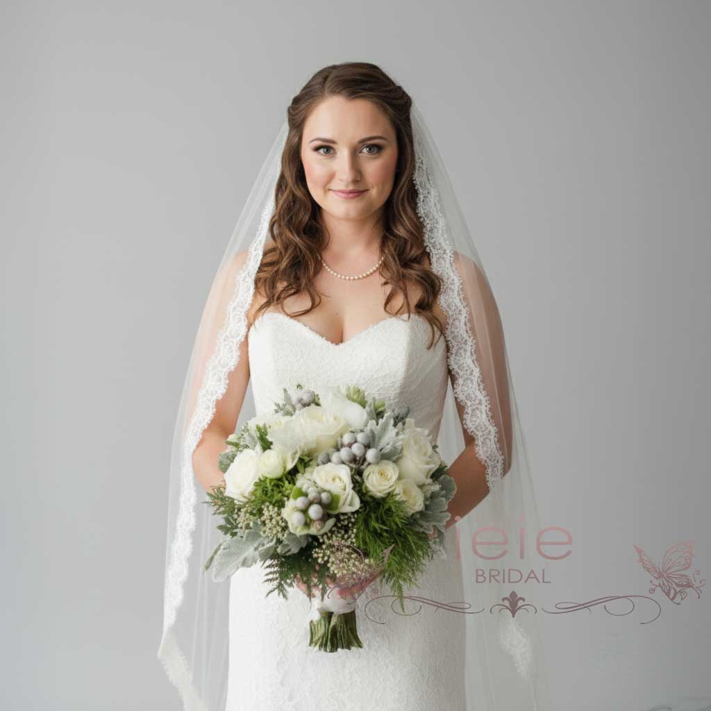 Eye Lash Lace Trim Edge Chapel and Cathedral Length Long Wedding Veil VG1005