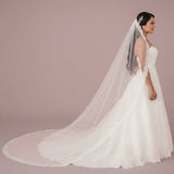 Eye Lash Lace Trim Edge Cathedral Length Wedding Veil VG1005