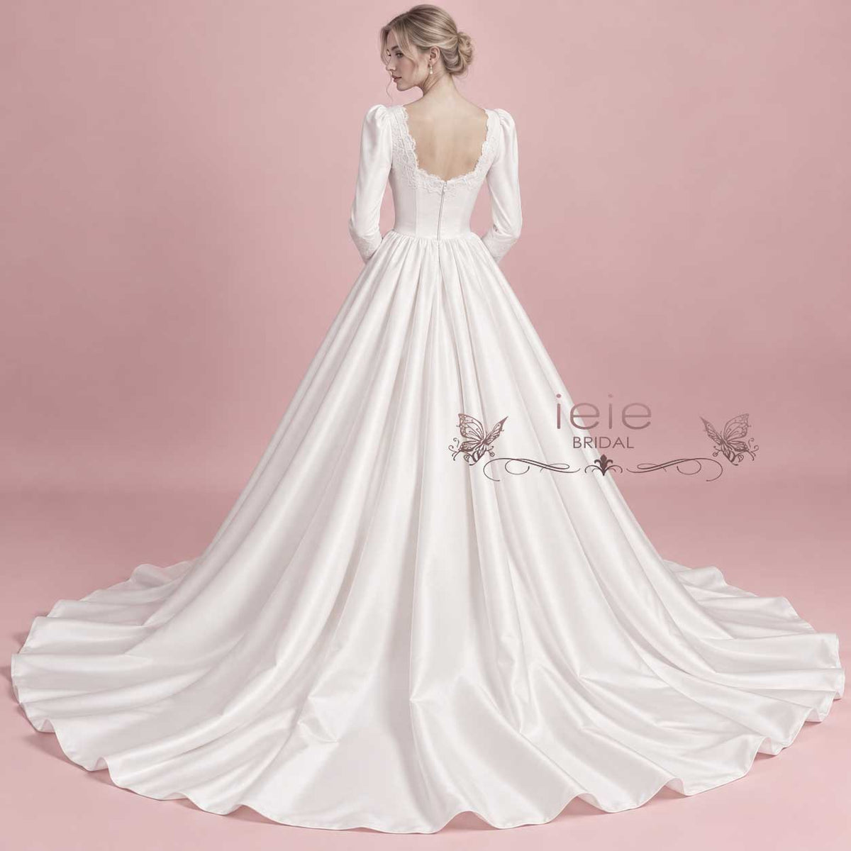 Classic Ball Gown Wedding Dress with Square Neckline and Lace Accents | WJ2403