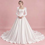Classic Ball Gown Wedding Dress with Square Neckline and Lace Accents | WJ2403