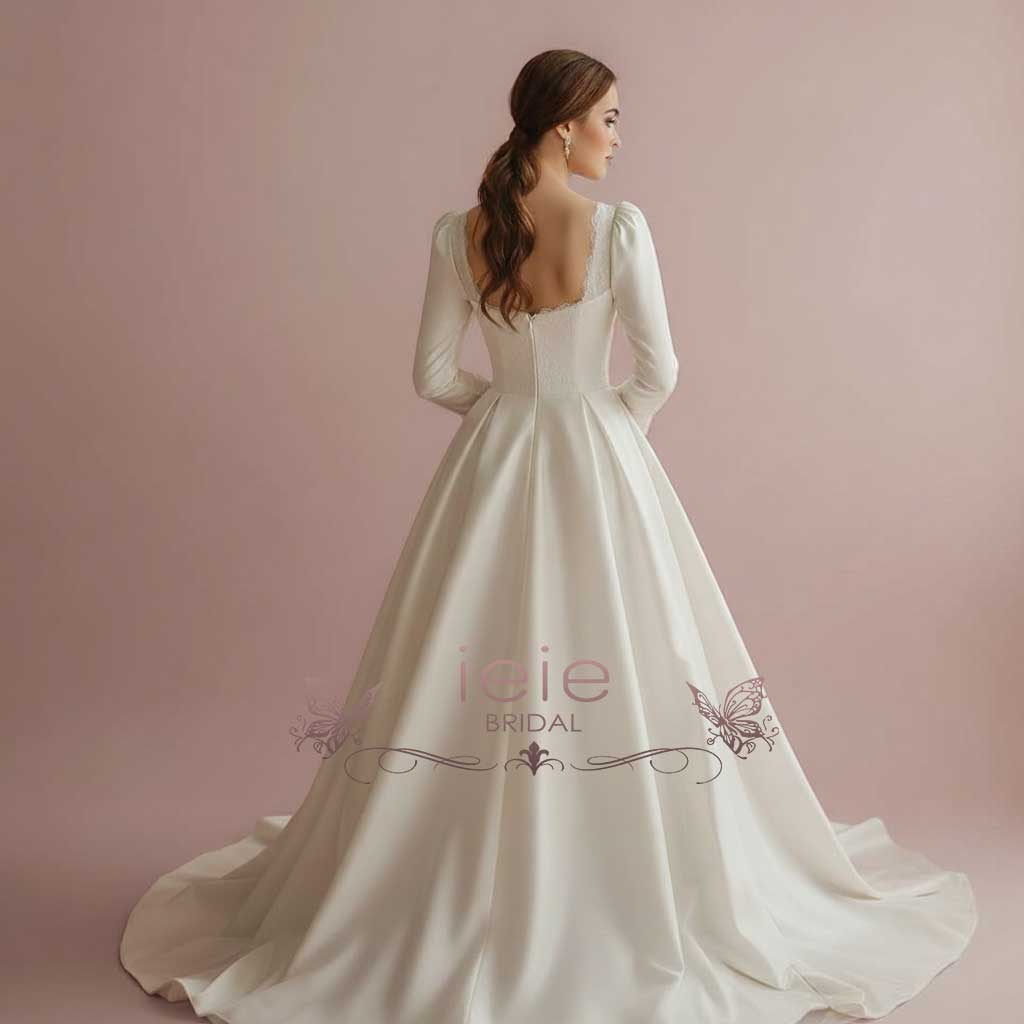 Classic Ball Gown Wedding Dress with Square Neckline and Lace Accents | WJ2403