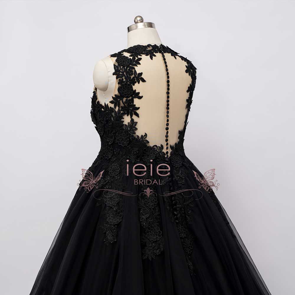 Black Tulle Long Sleeve Prom Dress, Black A-Line Evening Dress – Loveydress
