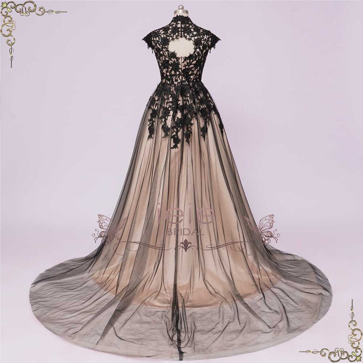 Black Lace Wedding Dress with Mandarin Collar | BELLATRIX
