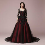 Gothic Black Lace Wedding Dress with Red Lining BLAIR
