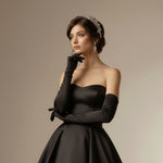 Black Long Opera Satin Gloves for Black Tie, Gala, Formal Occasions AC1011