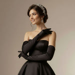Black Long Opera Satin Gloves for Black Tie, Gala, Formal Occasions AC1011