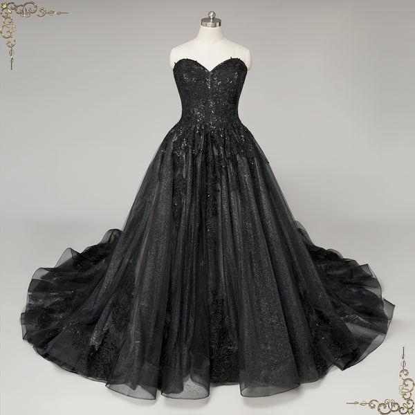 Extravagant Black Lace Ball Gown Wedding Dress | Mavis