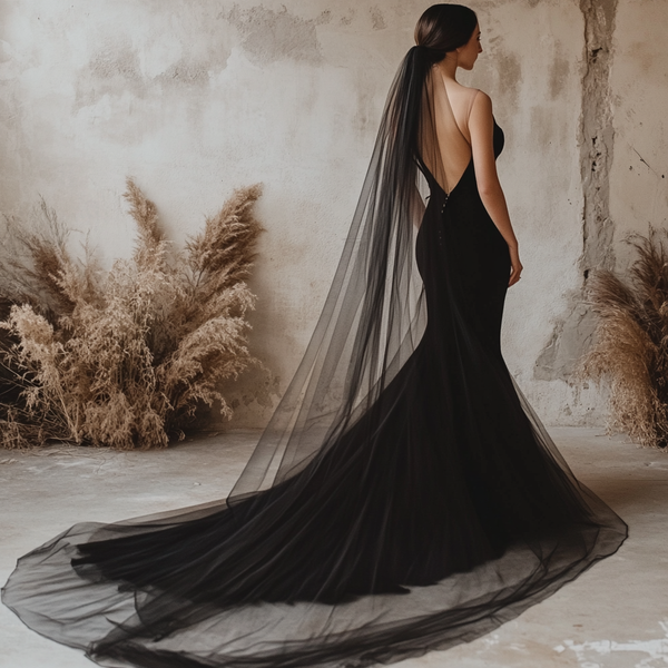 Black Soft Tulle Chapel and Cathedral Length Wedding Veil VG1030