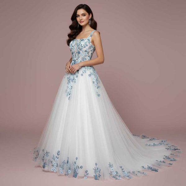Blue Floral Lace Wedding Dress | Cyaneus
