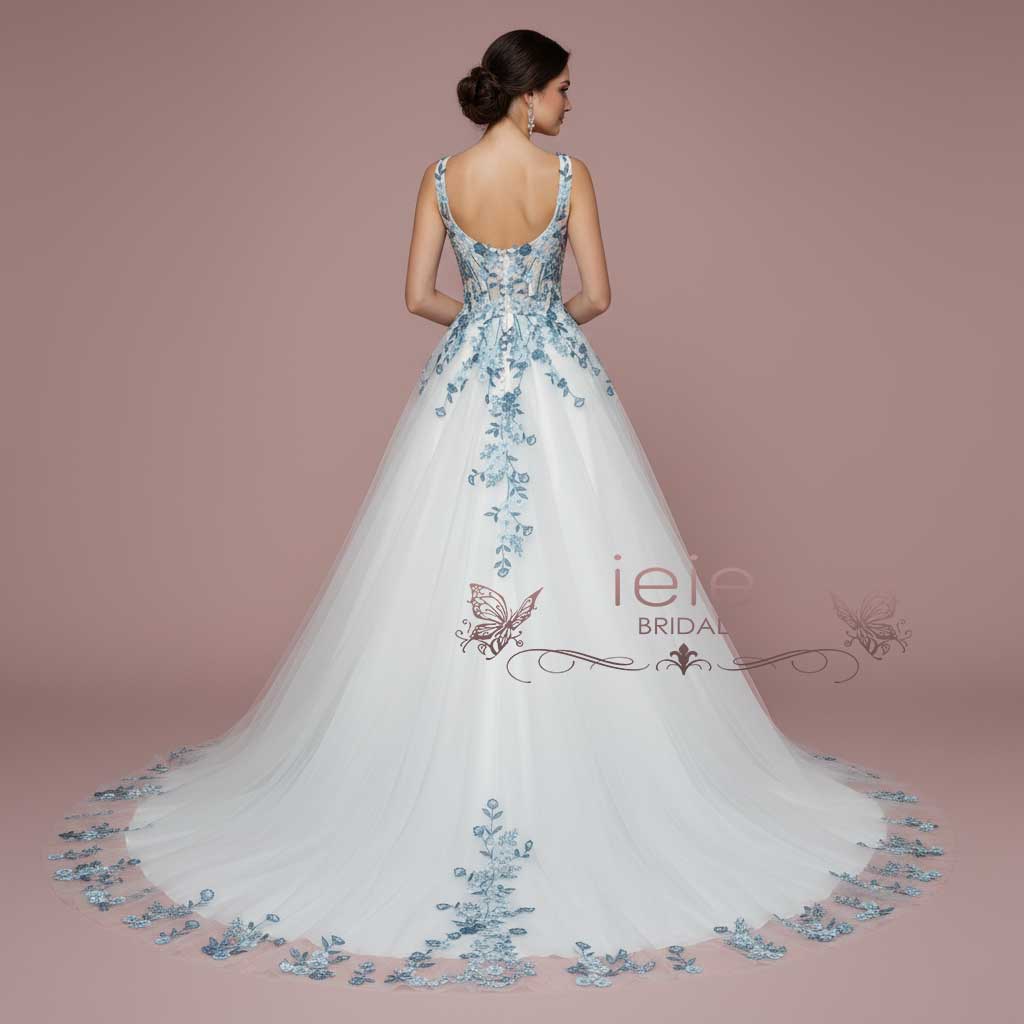 Blue Floral Lace Wedding Dress | Cyaneus