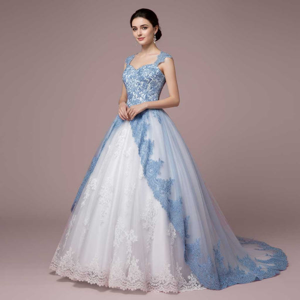 Blue Lace Ball Gown with Keyhole Back | OCTOBER