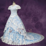 Blue Tiered Lace Wedding Dress with Short Sleeves ROLYN