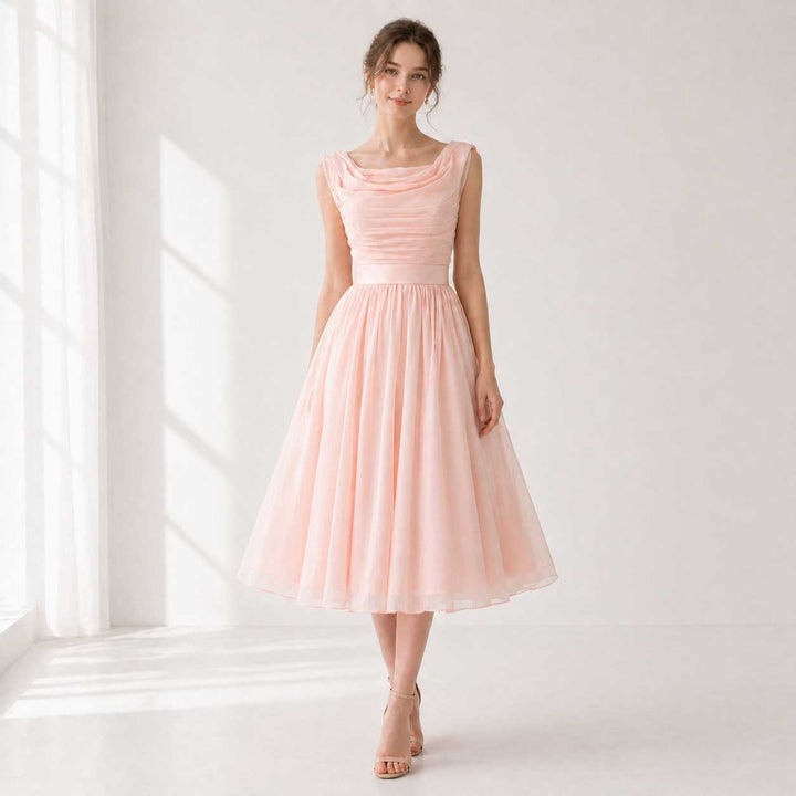 Vintage Style Peach Blush 50s tea length Formal Prom Dress | YD12084 ieie Vintage Style Peach Blush 50s tea length Formal Prom Dress | YD12084 ieie