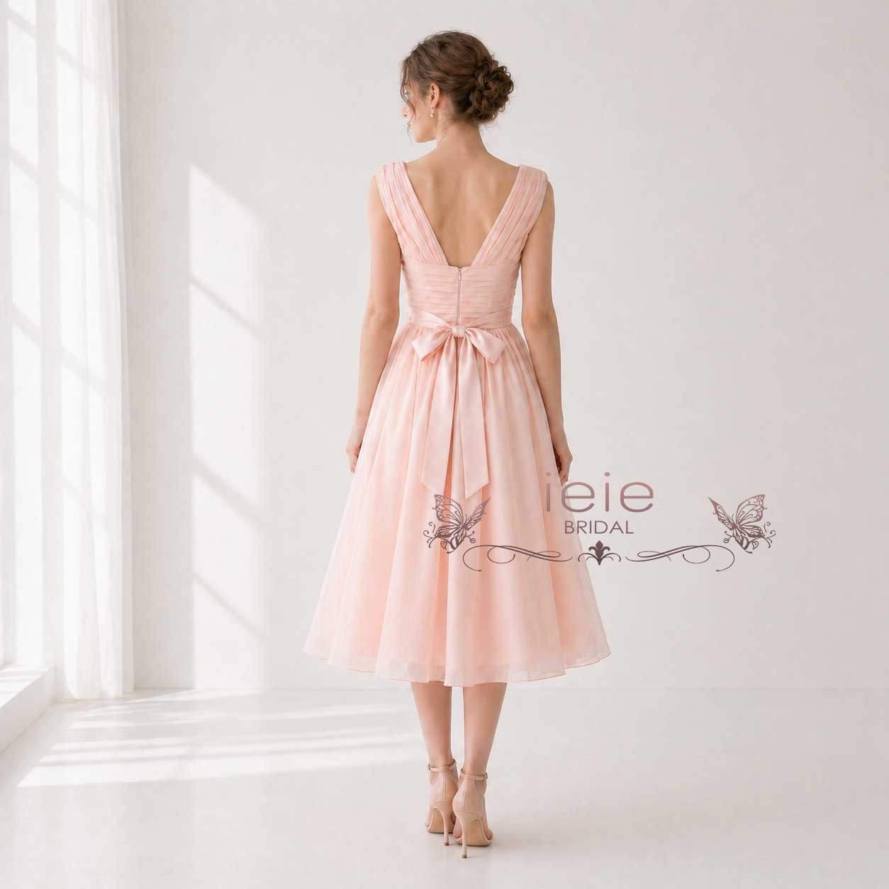 Vintage Style Peach Blush 50s tea length Formal Prom Dress | YD12084