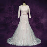 Blush Long Sleeves Lace Wedding Dress with Drop Waist GENELLE
