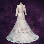 Blush Long Sleeves Lace Wedding Dress with Drop Waist GENELLE