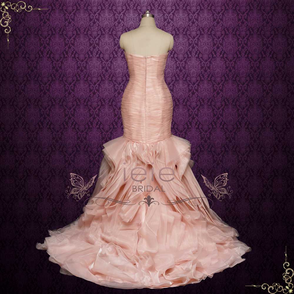 blush pink ruffle wedding dress Blush Pink Lace Wedding Dresses Multi-Layered Organza Wedding Gowns AWD1336