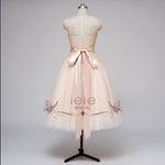 Vintage Blush Tea Length Wedding Dress with Illusion Neck | AELLA