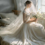 Plain Soft Tulle Chapel Length Wedding Veil with Blusher VG1040