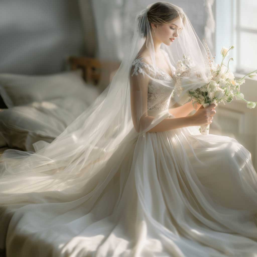 Plain Soft Tulle Chapel Length Wedding Veil with Blusher VG1040
