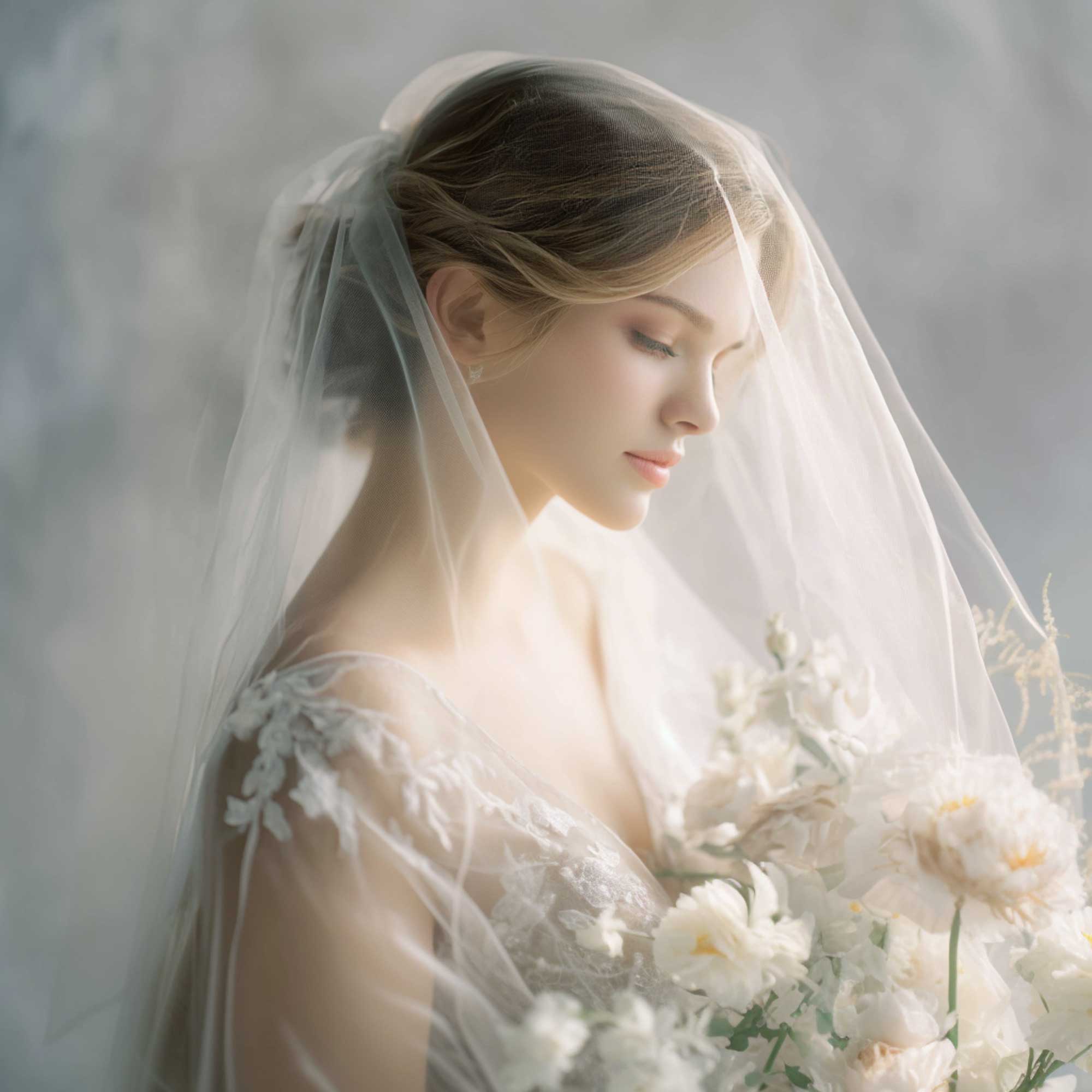 Plain Soft Tulle Chapel Length Wedding Veil with Blusher VG1040