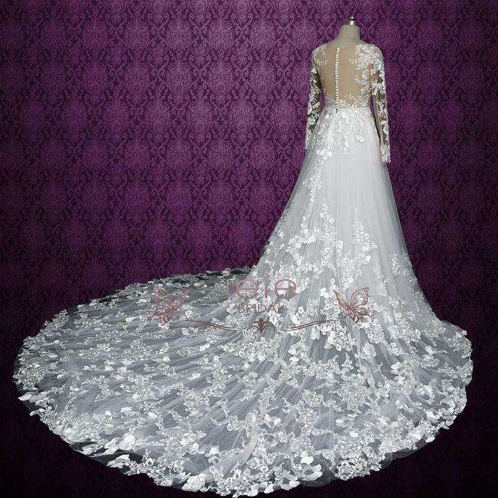Vintage Rose Lace Wedding Dress with Plunging V Neck and Illusion Back MONROE Size 6 / Ivory Vintage Rose Lace Wedding Dress with Plunging V Neck and Illusion Back MONROE Size 6 / Ivory