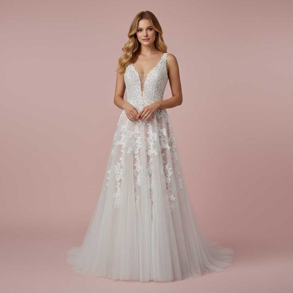 strapless open back dress Champagne Lace Overlaid Blue Custom Tea Length Vintage Wedding Dress, Champagne / White main image 0