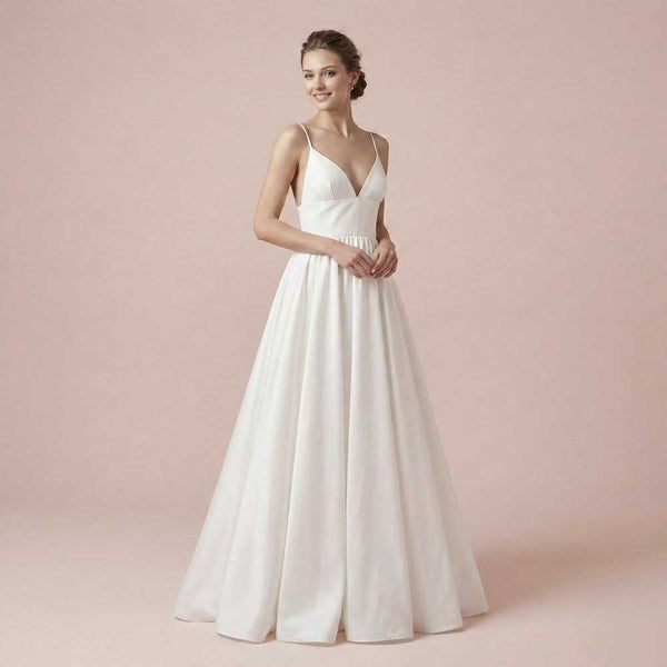 taffeta fit and flare wedding dress Fit & Flare Silk Wedding Dress with Draped Corset Sheer Lace Back main image 0