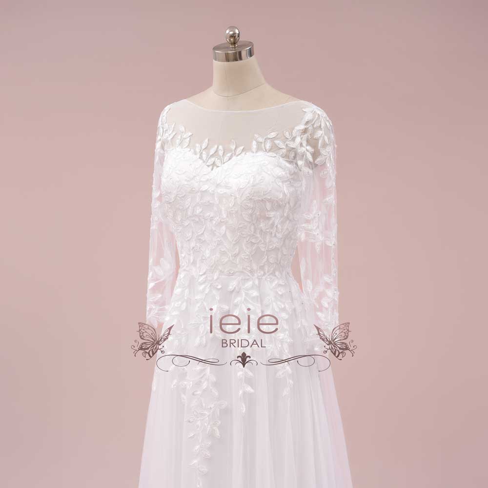 Slim A-line Lace Wedding Dress with Long Sleeves | CADENCE
