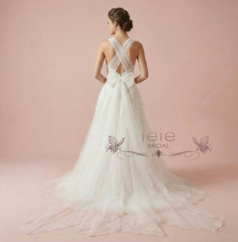 Ready to Wear Organza V Neck A-line Beach Lace Wedding Gown | MIKA