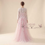 Pink Boho Lace Wedding Dress with Long Sleeves | FLORIA