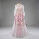 Pink Boho Lace Wedding Dress with Long Sleeves | FLORIA