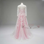 Pink Boho Lace Wedding Dress with Long Sleeves | FLORIA