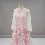 Pink Boho Lace Wedding Dress with Long Sleeves | FLORIA