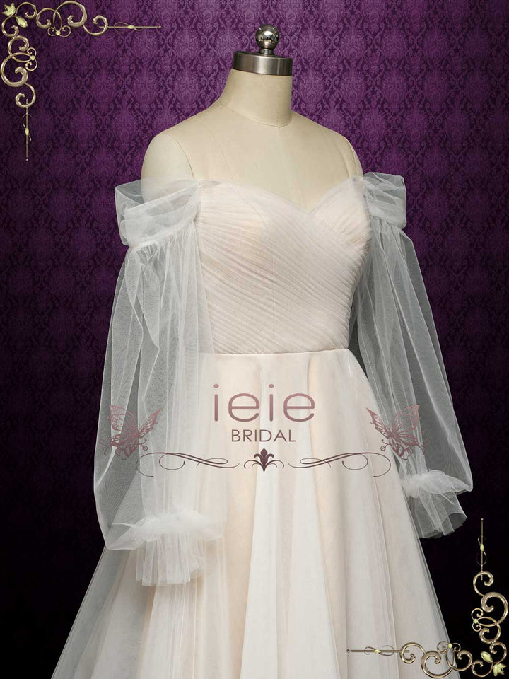 Boho Soft Tulle Wedding Dress with Off Shoulder Sleeves | SCARSDALE