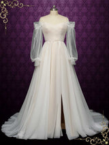 Boho Soft Tulle Wedding Dress with Off Shoulder Sleeves | SCARSDALE