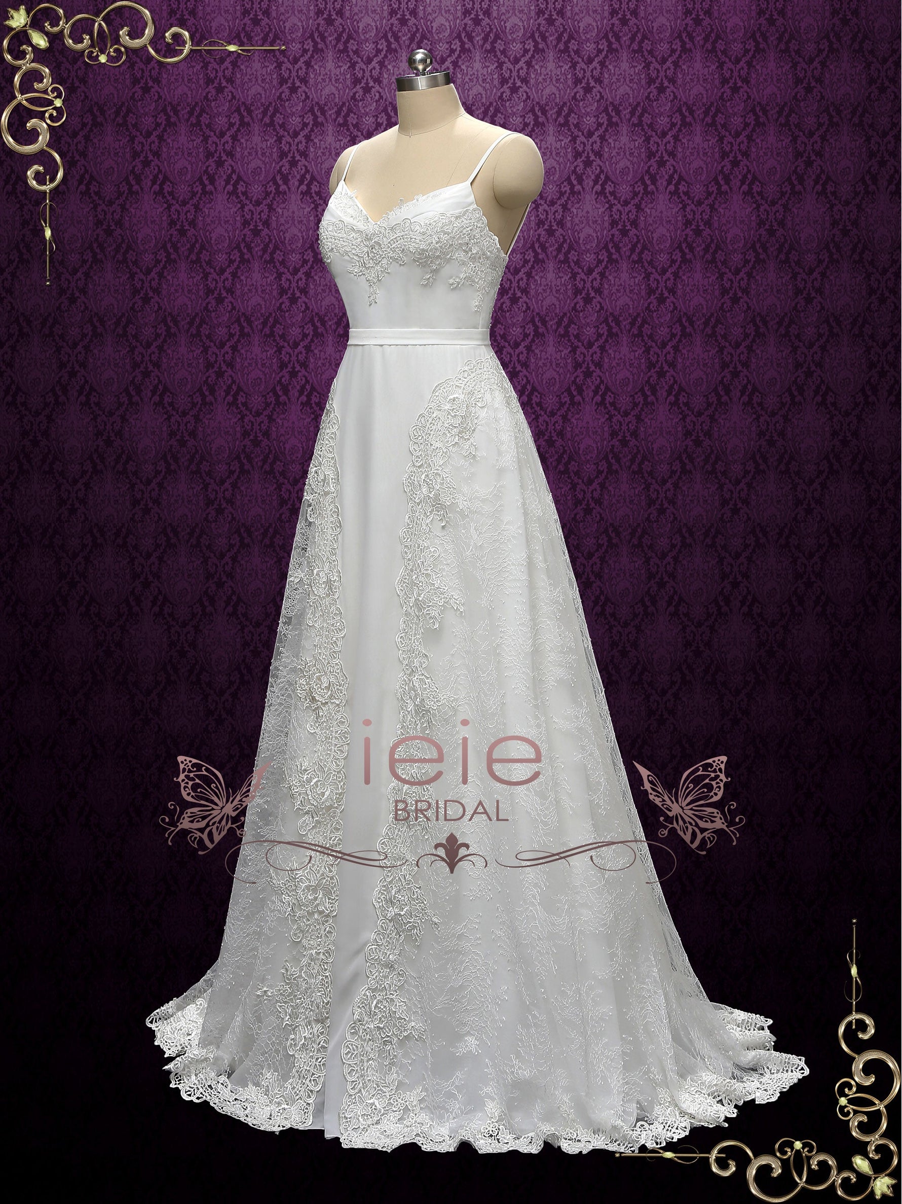 Ready to Wear Boho Style Slim A-line Wedding Dress with Thin Straps | EMILY