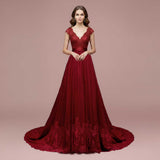 Burgundy Lace A-line Wedding Dress with Short Sleeves LINDEN