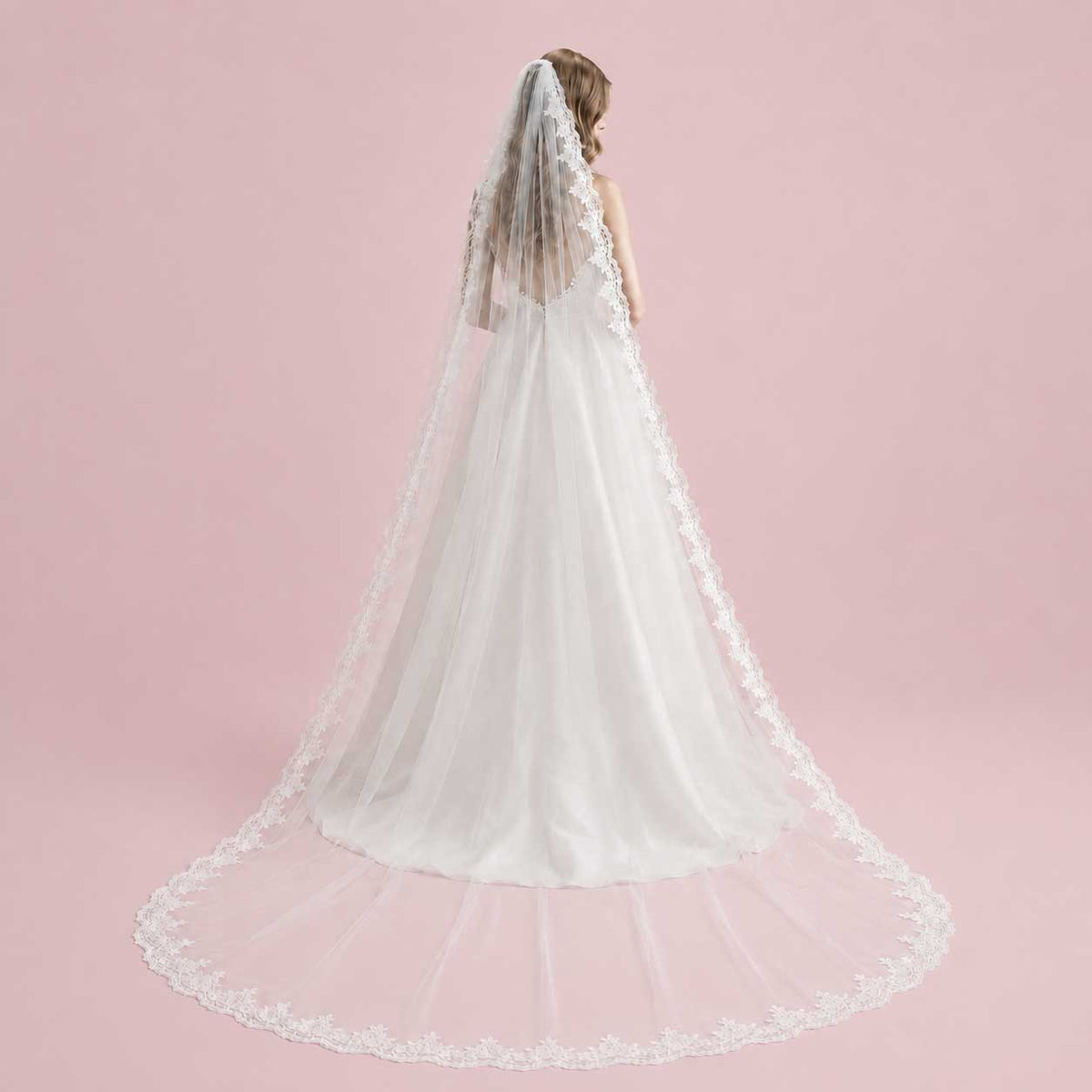 Long Cathedral Length Lace Wedding Veil | VG1050