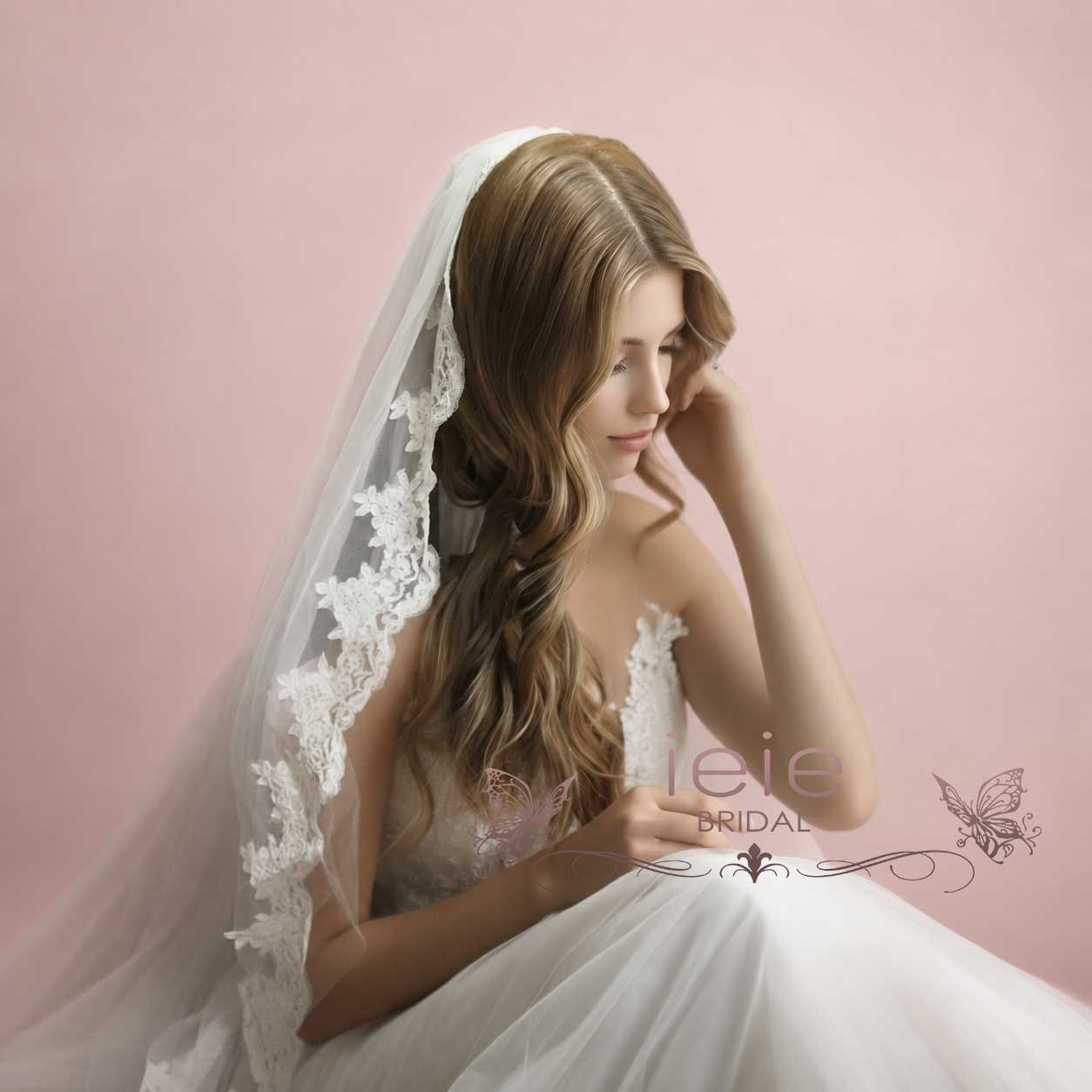Long Cathedral Length Lace Wedding Veil | VG1050