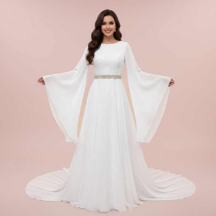 Medieval Celtic Chiffon Wedding Dress with Lace Top MIRI White / Size 14 Medieval Celtic Chiffon Wedding Dress with Lace Top MIRI White / Size 14