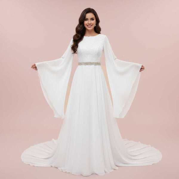Medieval Celtic Chiffon Wedding Dress with Lace Top MIRI