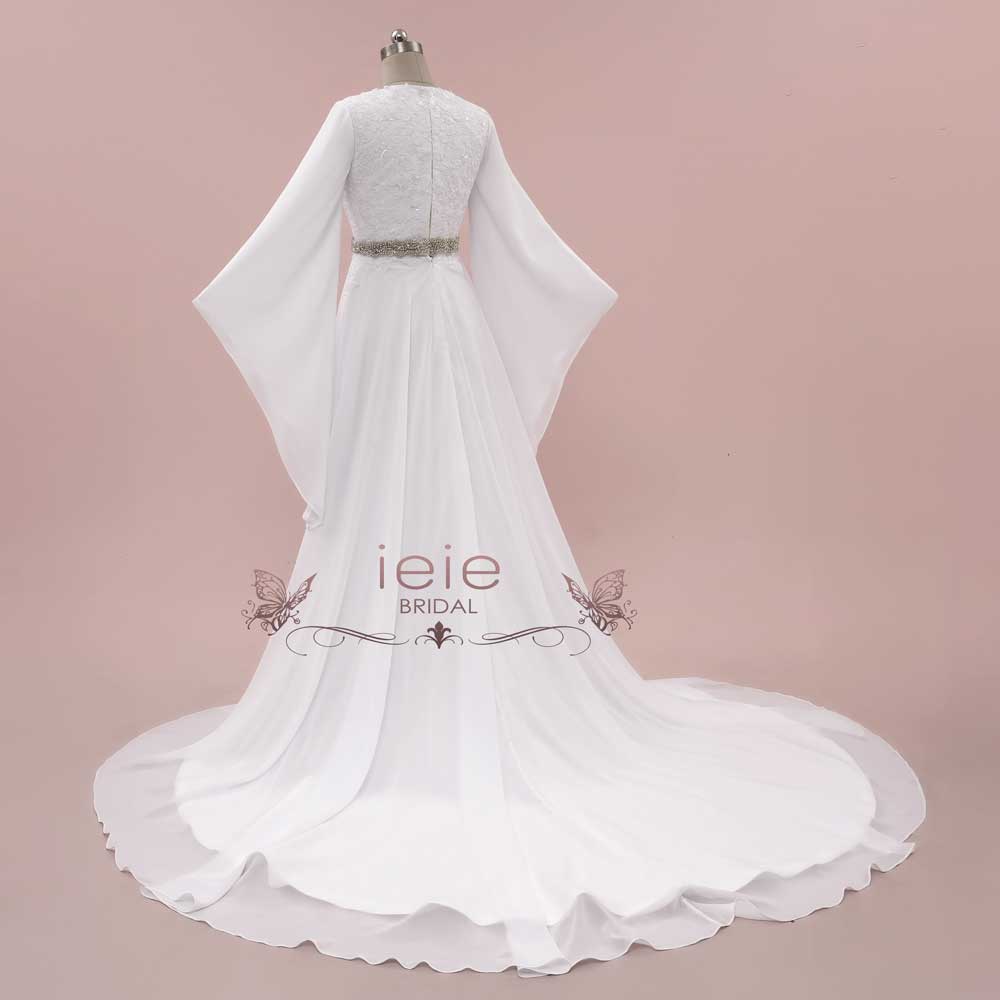 Medieval Celtic Chiffon Wedding Dress with Lace Top MIRI