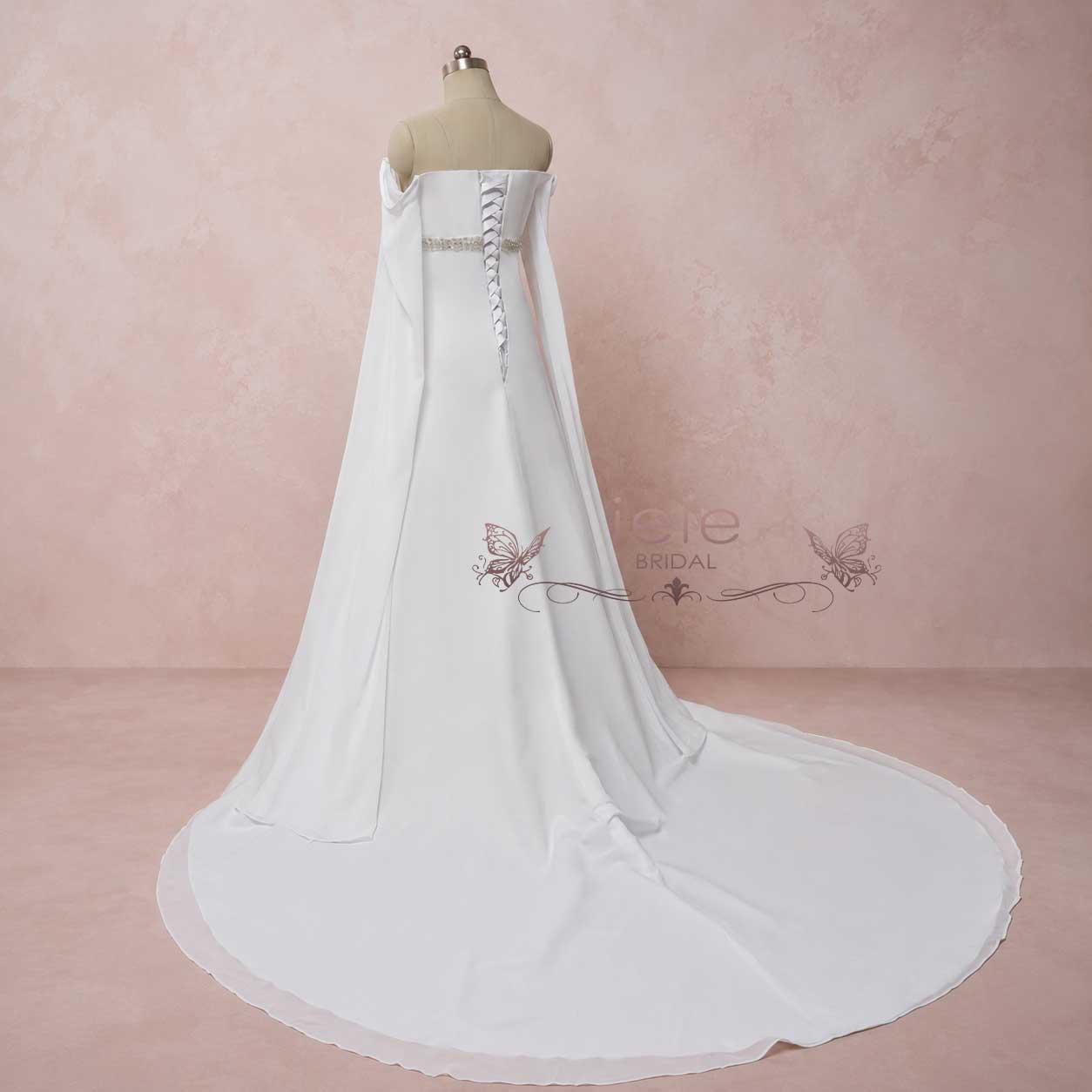 Celtic Medieval Inspired Chiffon Wedding Dress with Cape Sleeves